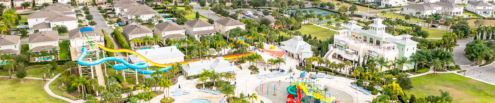 Aerial view of Encore Resort Clubhouse at Reunion West near Disney World